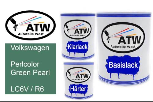 Volkswagen, Perlcolor Green Pearl, LC6V / R6: 1L Lackdose + 1L Klarlack + 500ml Härter - Set, von ATW Autoteile West.